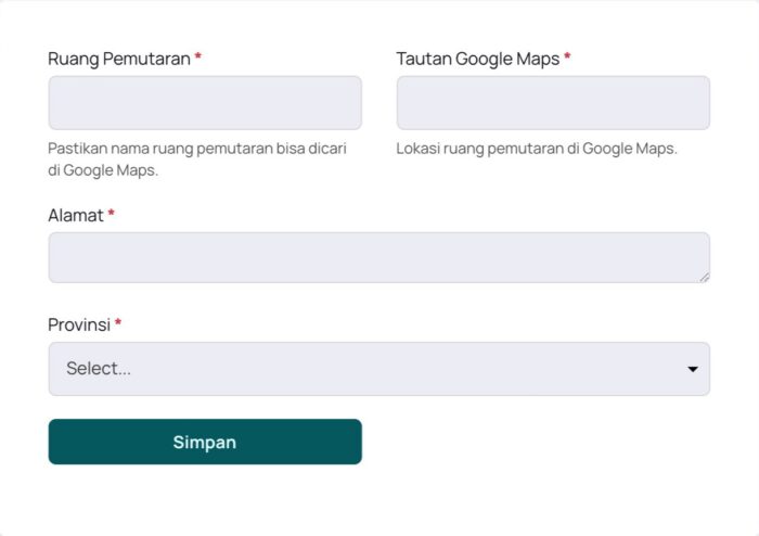 Formulir Ruang Pemutaran.